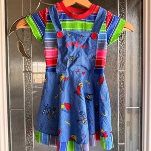 Chucky Good Guy Kid's Overall Dress with Colorful Stripes - 4T